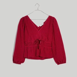 Madewell Crinkled plaid peplum V-Neck Blouse